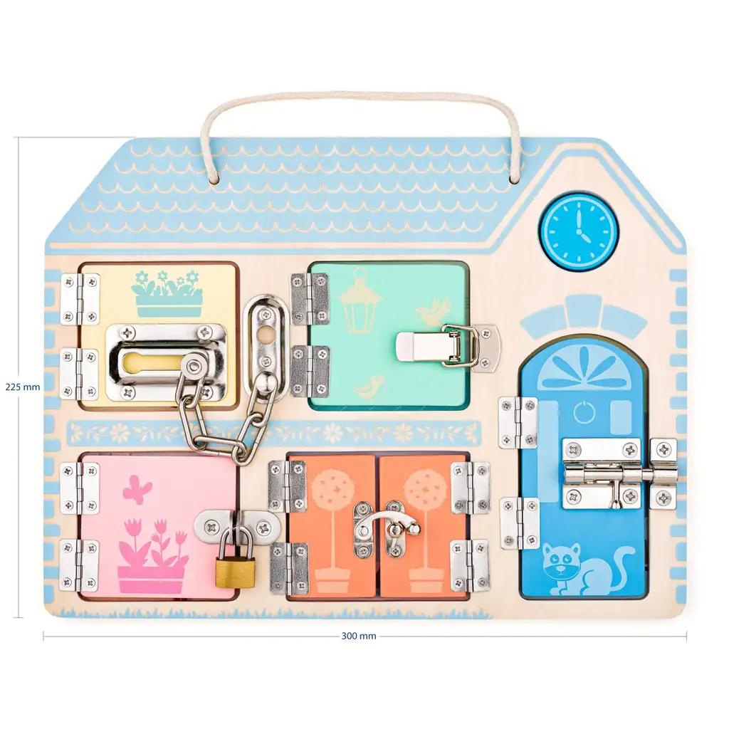 Kulcsok és zárak matatófal készségfejlesztő játék - Woodyland kép 2