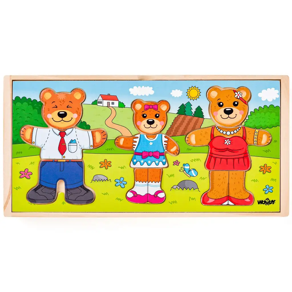 Öltöztethető medvecsalád fa puzzle - Woodyland