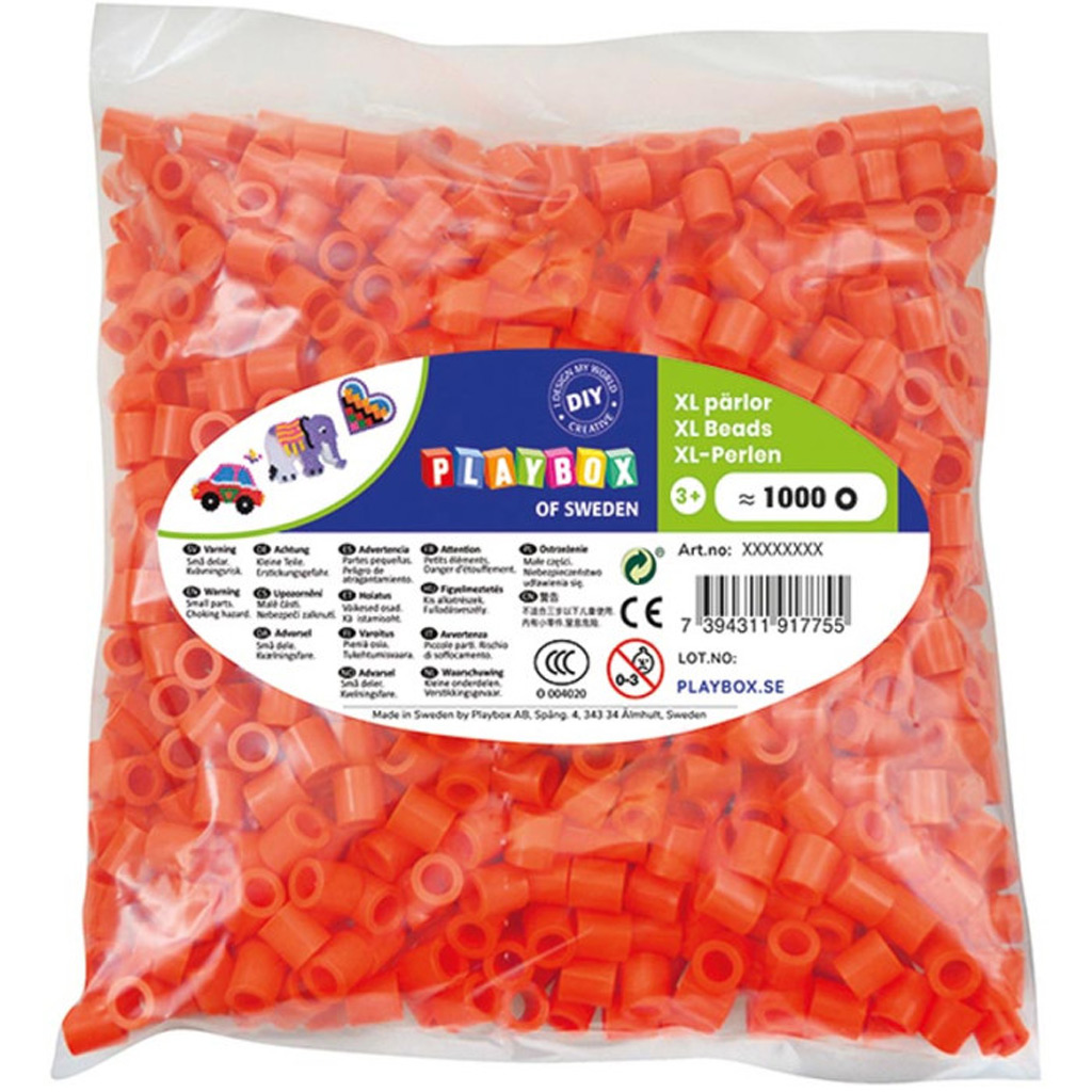 PlayBox: 9mm-es XL MIDI vasalható gyöngy 1000db-os csomag narancssárga színben